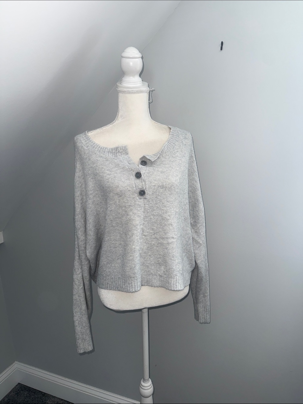 American Eagle Outfitters Light Gray Henley Button Sweater